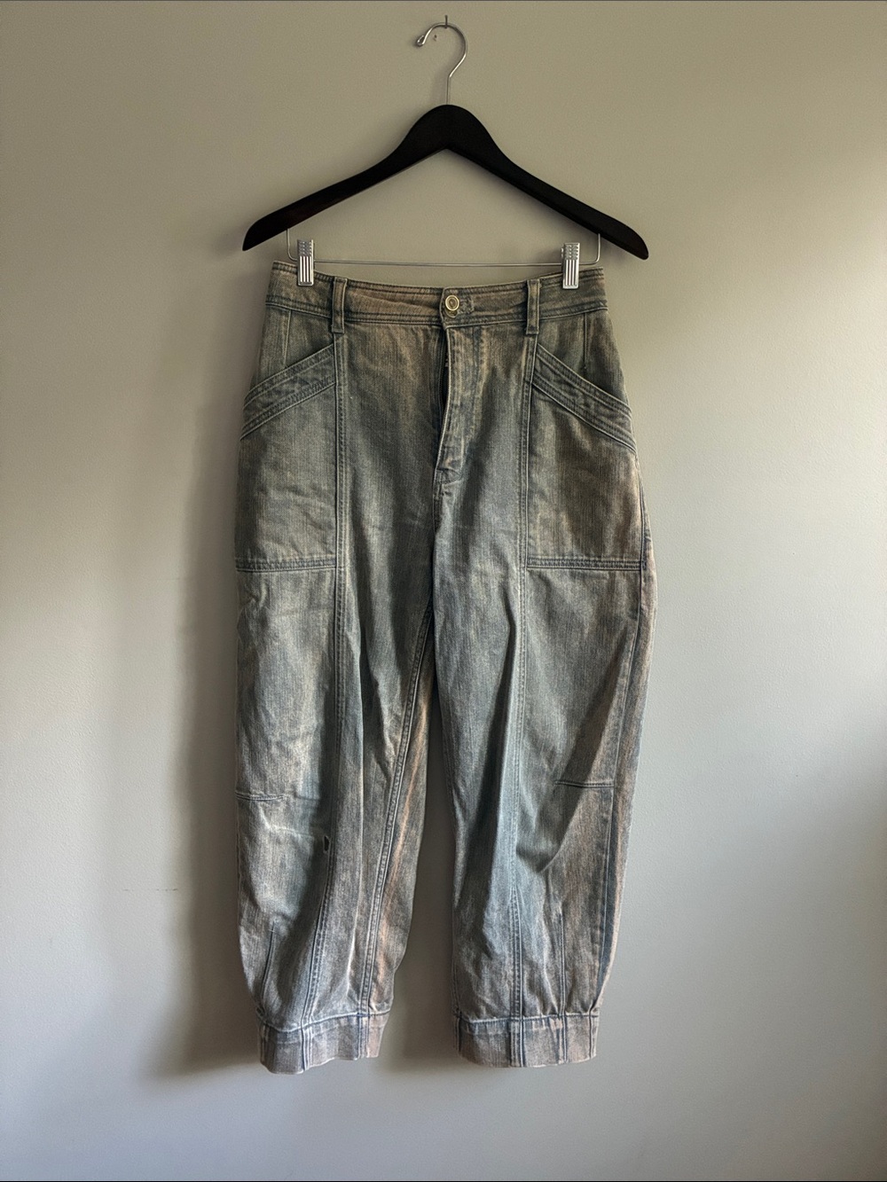 Anthropologie Washed Sage Cropped Utility Jeans